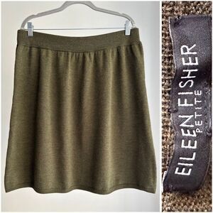 Eileen Fisher Italian Wool Knee Length Skirt Large Petite Green